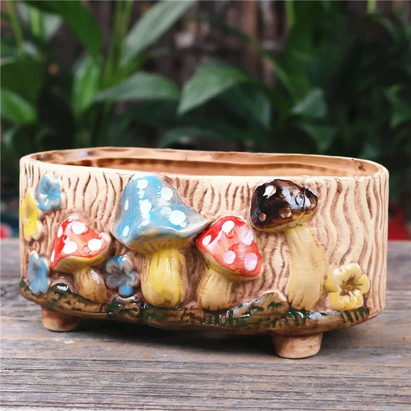 Fairy Garden Personality Mushroom Stoneware Succulent Flower Pot Living Room Decoration Planter Vintage Handicrafts Bonsai Pots