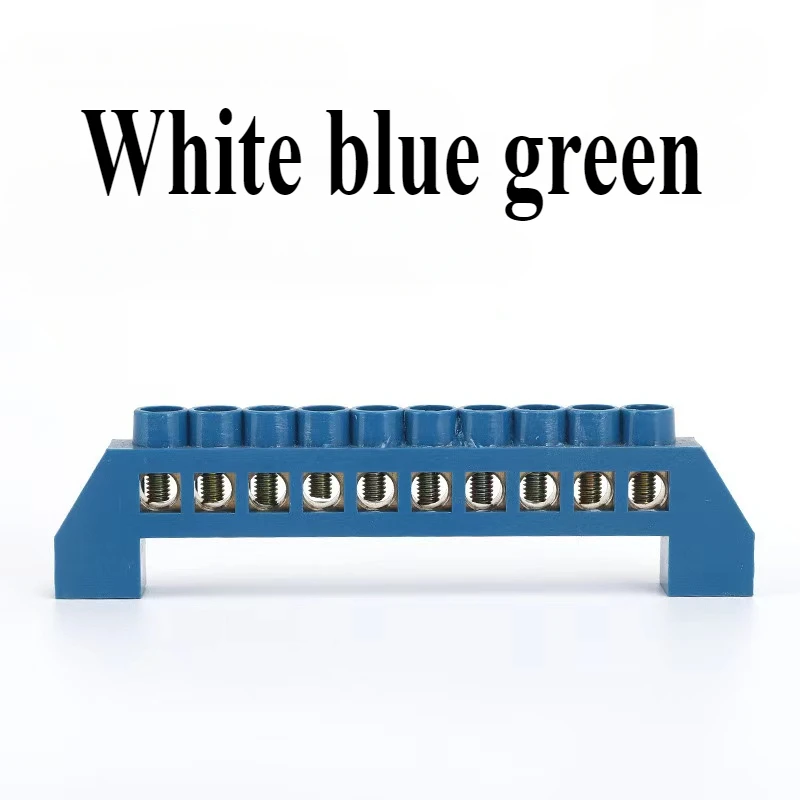1pcsBlue White Green Bridge Design Zero Line 4-12 Pole Screw Brass Copper Grounding Strip Terminal Block Connector Earth  And Ne
