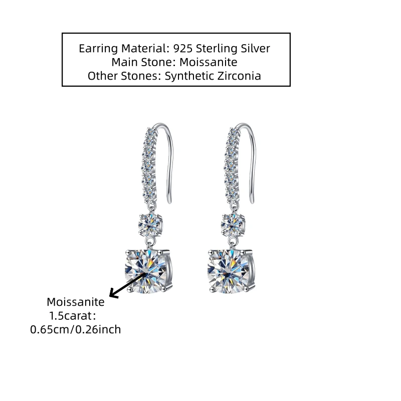 A pair of 925 sterling silver earrings with 1.5 carats each and two moissanite stones – simple, elegant, and versatile.