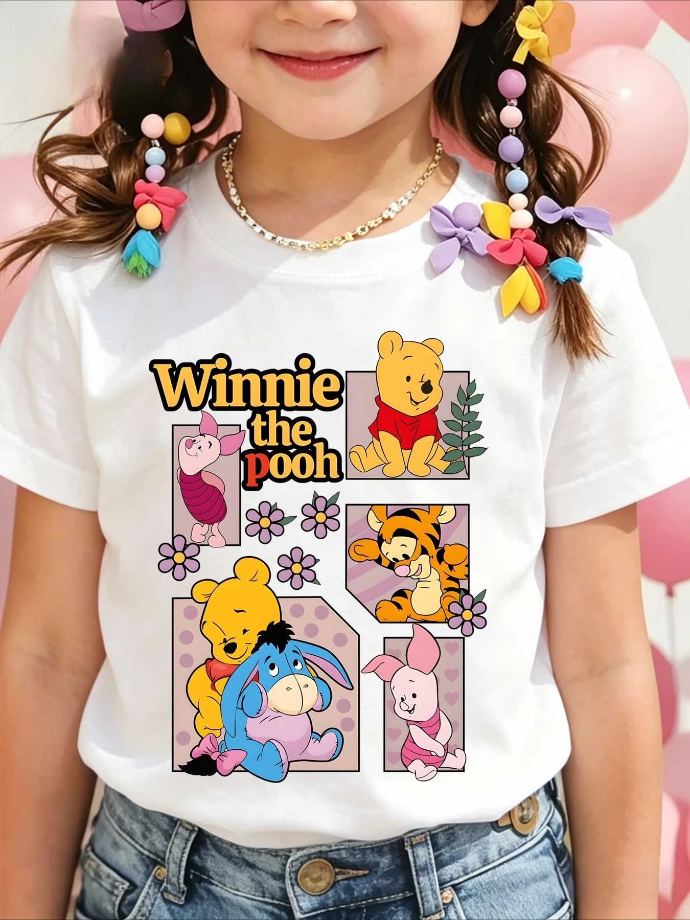 2026 new Children's Parent-Child Winnie The Pooh Multi-Color Printed Cotton Sports Casual Comfortable T-Shirt