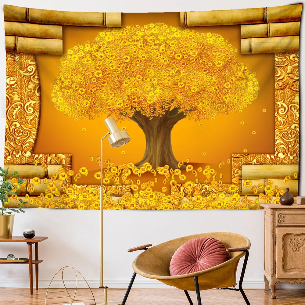 Tree of Life Lucky Tree Tapestry Wall Hanging Tapestry Home Decor Tablecloth Tapestries Tree Flower Illustration Wall Tapestry