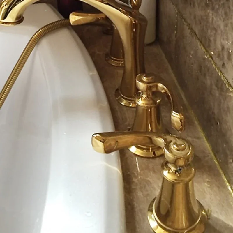 Bathtub faucet five piece set with five hole cylinder edge split gold all copper extension