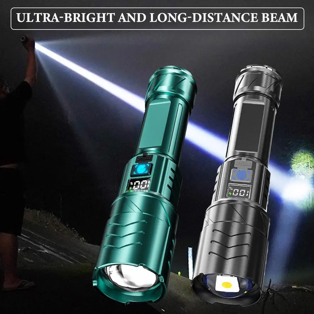 Linterna Led de larga distancia con Zoom telescópico, linterna recargable por Usb, luz de trabajo, luz para correr y pescar para emergencias Ou H3t9