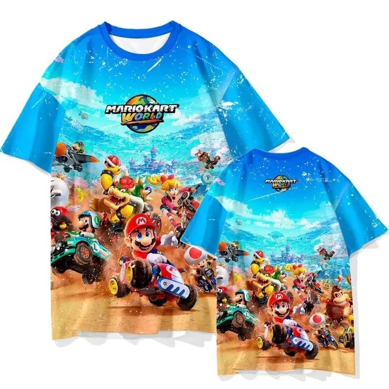 

Новая летняя футболка 2026 года с 3D-принтом в стиле гоночного карнавала Mario Kart для мужчин и женщин, с игровым графическим дизайном, дышащая, быстросохнущая, повседневная.