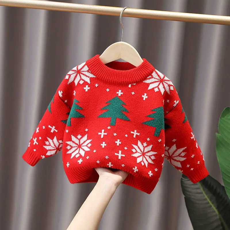 Girls and Boy Sweater Christmas Sweater Girls Thickened Warm Pullover Knit Sweater Children\'s Baby Sweater