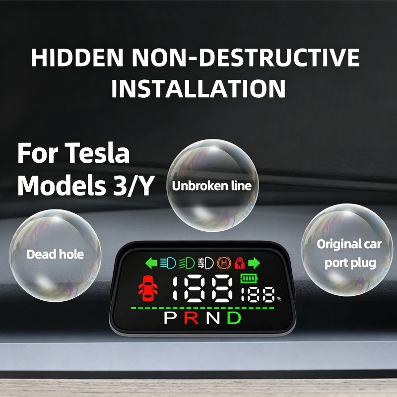 

V614 Intelligent Hud Head Up Display Suitable For Tesla Models 3/Y Gps Satellite Time Speedometer High-Definition In Car Display