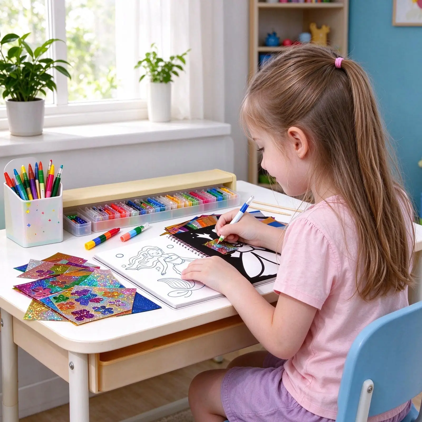Foil Craft Princess Horse Aluminum Foil Interactive Notebook Kids Transfer Art Coloring DIY Kit For Boys Girls Home Homeschool