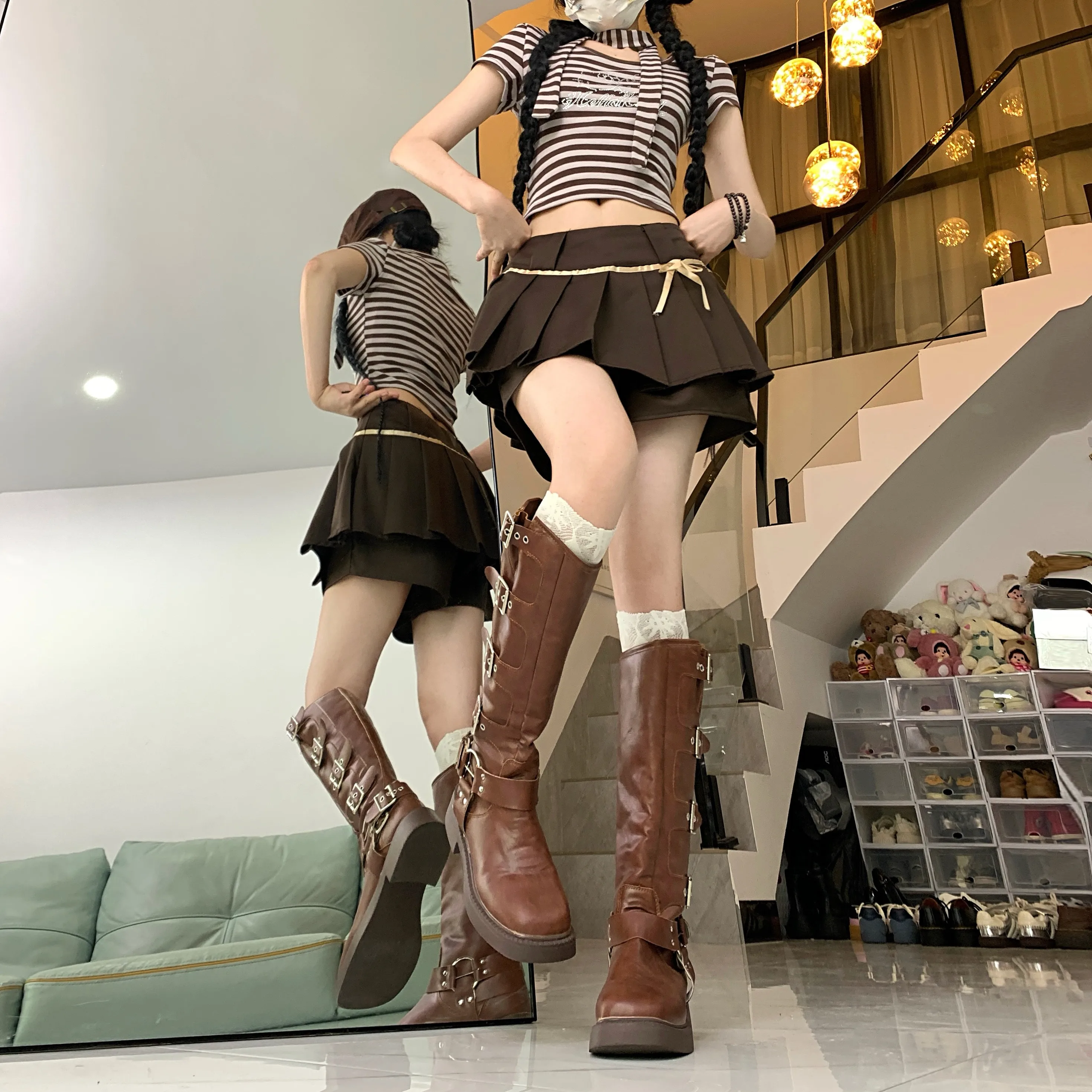 Women\'s A-Line Pleated Skirt Y2k Mini Brown Skirts Harajuku Vintage 90s Aesthetic Shorts Skirt 2000s Fashion Clothes Summer 2024