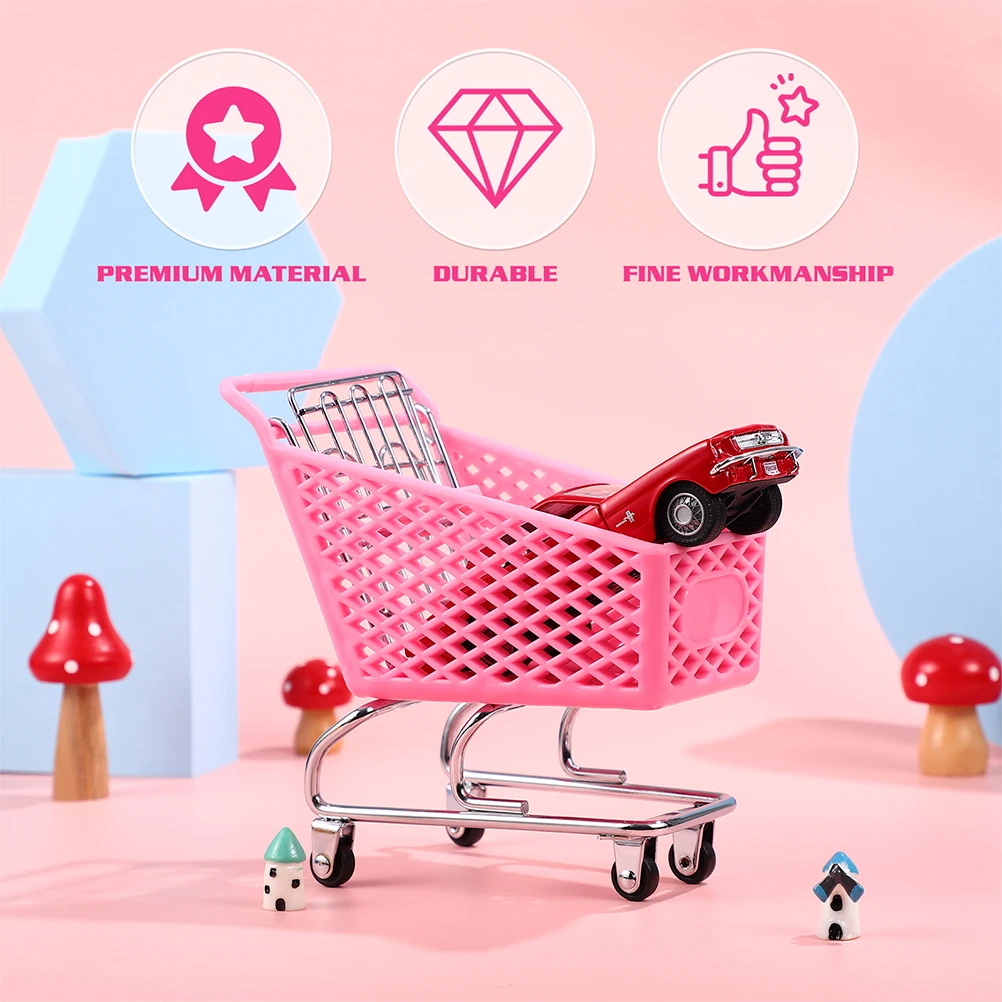 

4 Pcs Shopping Cart Small Toy Trolley Mini Child Pink Plastic Metal Kids Toddler Decorative
