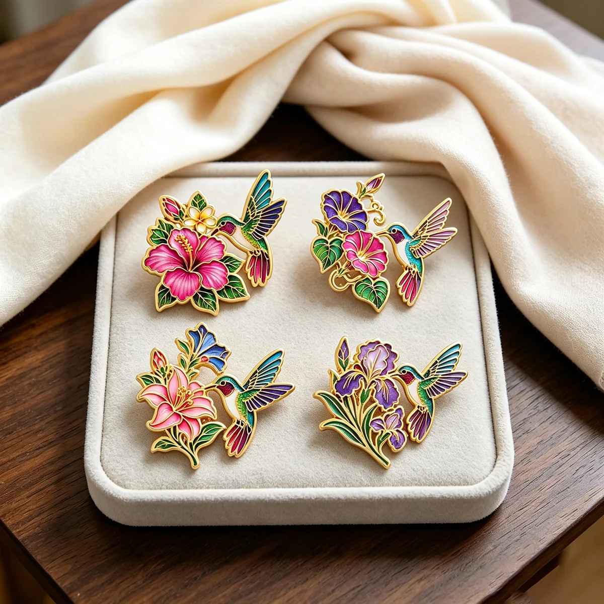 Vintage Tropical Hummingbird Floral Enamel Pins Garden Bird Brooch Lapel Pin Badge on Clothing Accessories Fashion Jewelry Gift