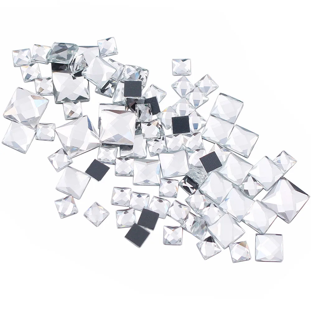 Kwadratowe klej-flatback jasne kryształy Strass samoprzylepne kryształki wykończenia do ubrania DIY rękodzielnicze koraliki poprawka Rhinestone na