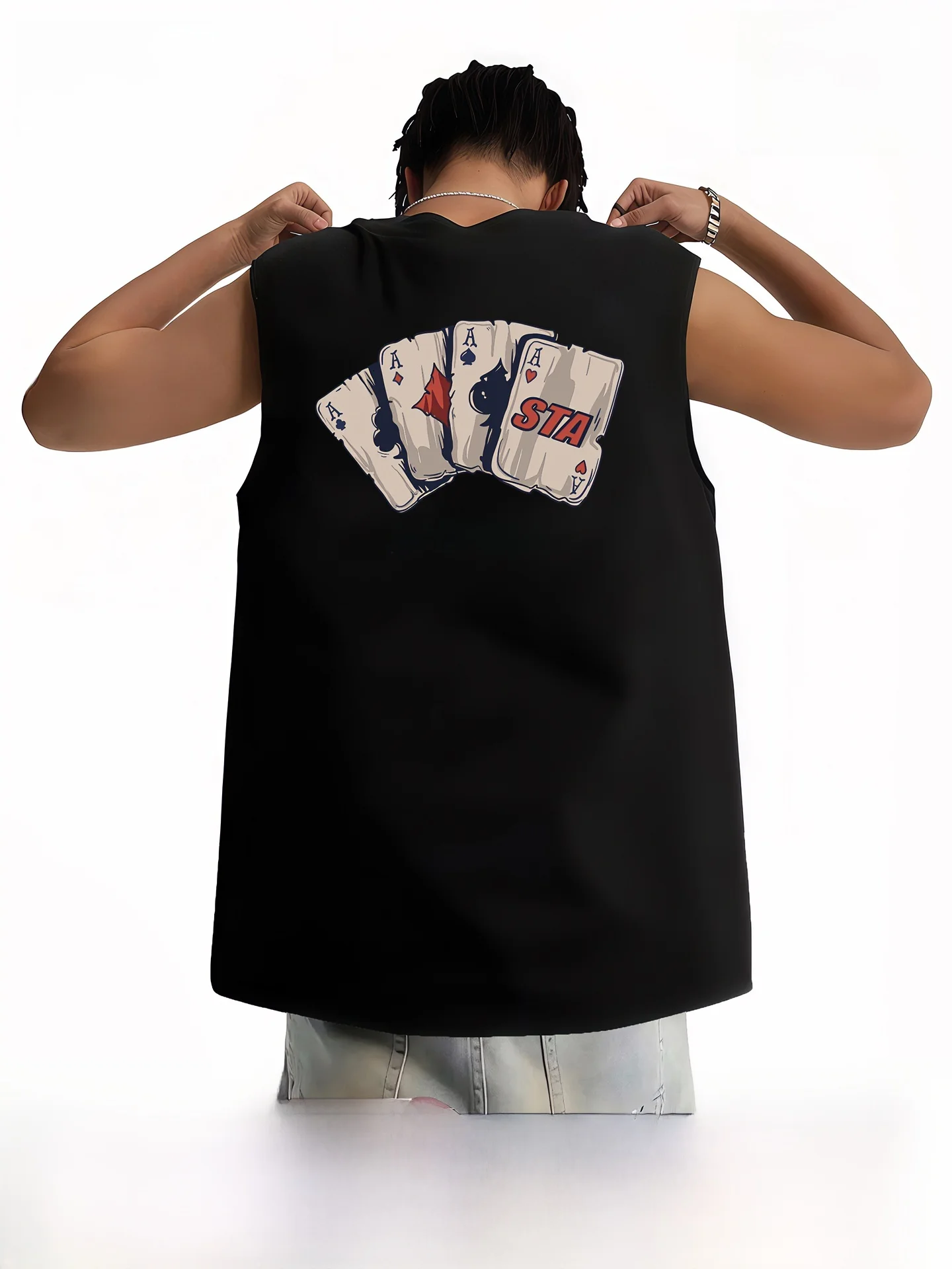 sta-旗艦店ポーカーパターンバスケットボールタンクトップメンズサマースポーツフィットネスノースリーブ-tシャツルーズフィット若者トレンド