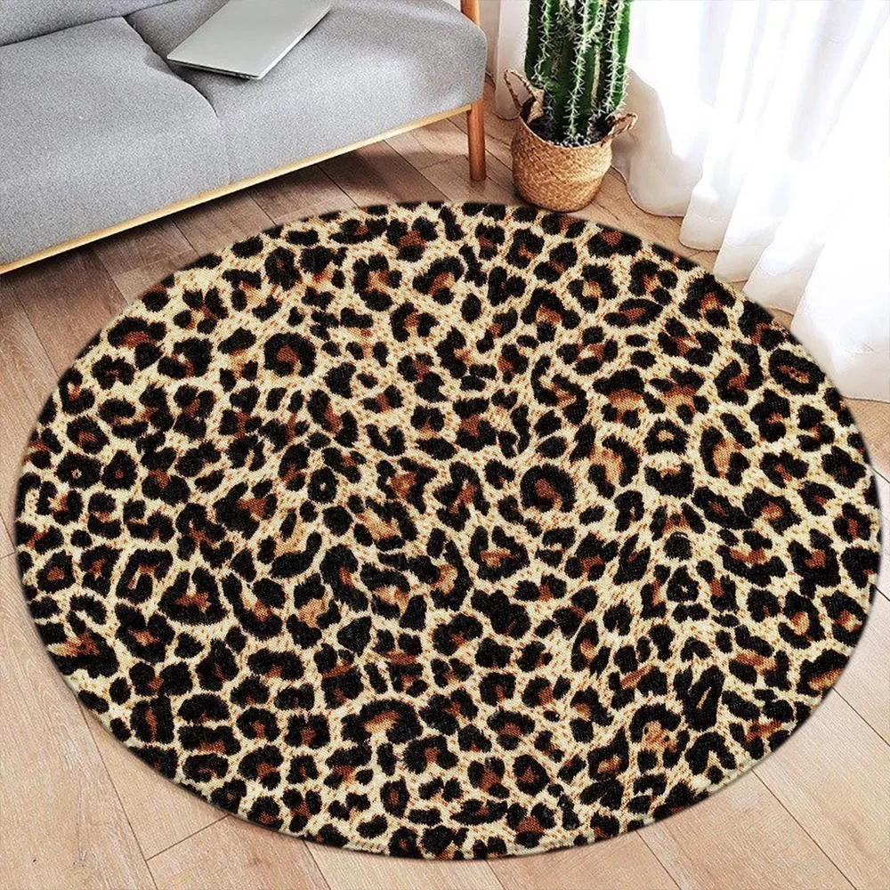 

Brown Leopard Print Round Carpet Fashion Animal Fur Pattern Woman Girl Home Living Room Bedroom Decorative Flannel Floor Rugs