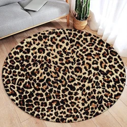 Brown Leopard Print Round Carpet Fashion Animal Fur Pattern Woman Girl Home Living Room Bedroom Decorative Flannel Floor Rugs