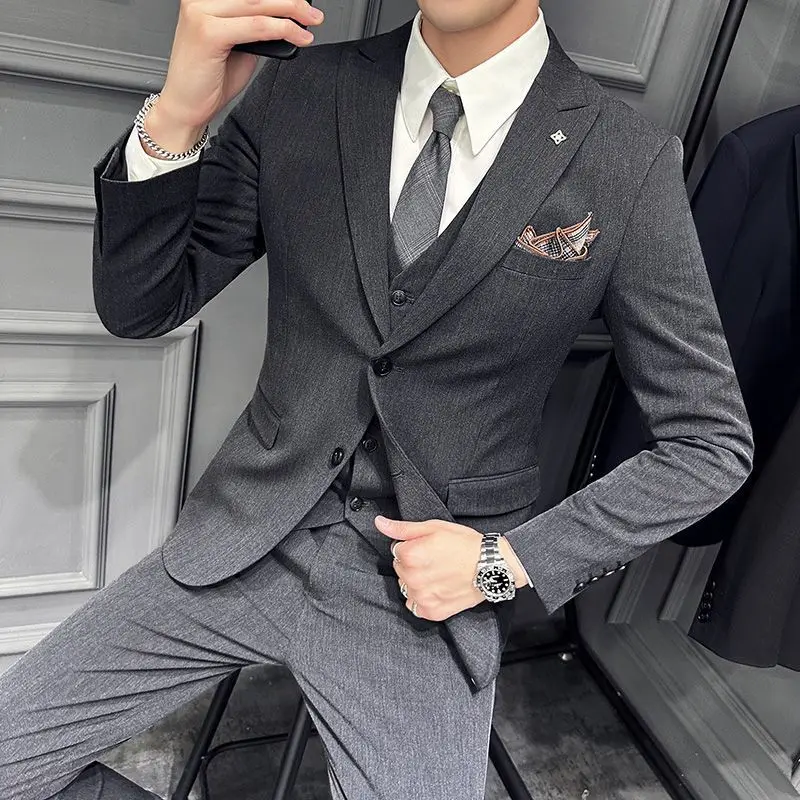 Gaijia quatro estações grosso e fino terno trespassado masculino estilo coreano fino-ajuste elegante pequeno terno de negócios high-end