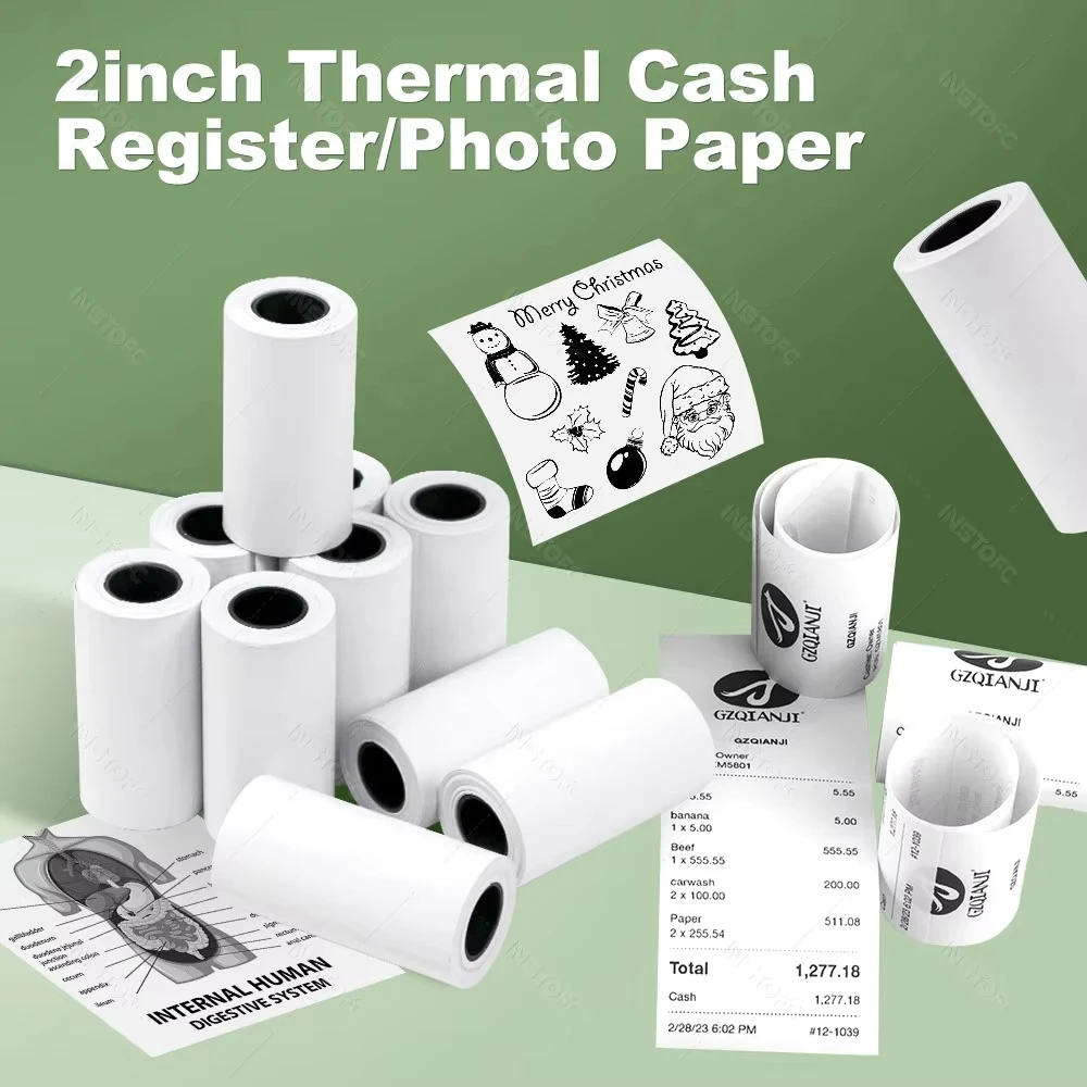 57mmx 25mmThermal Paper, White Notes, Color Note, White Sticker, Translucent Adhesive Sticker for Portable Mini Printer Refills5