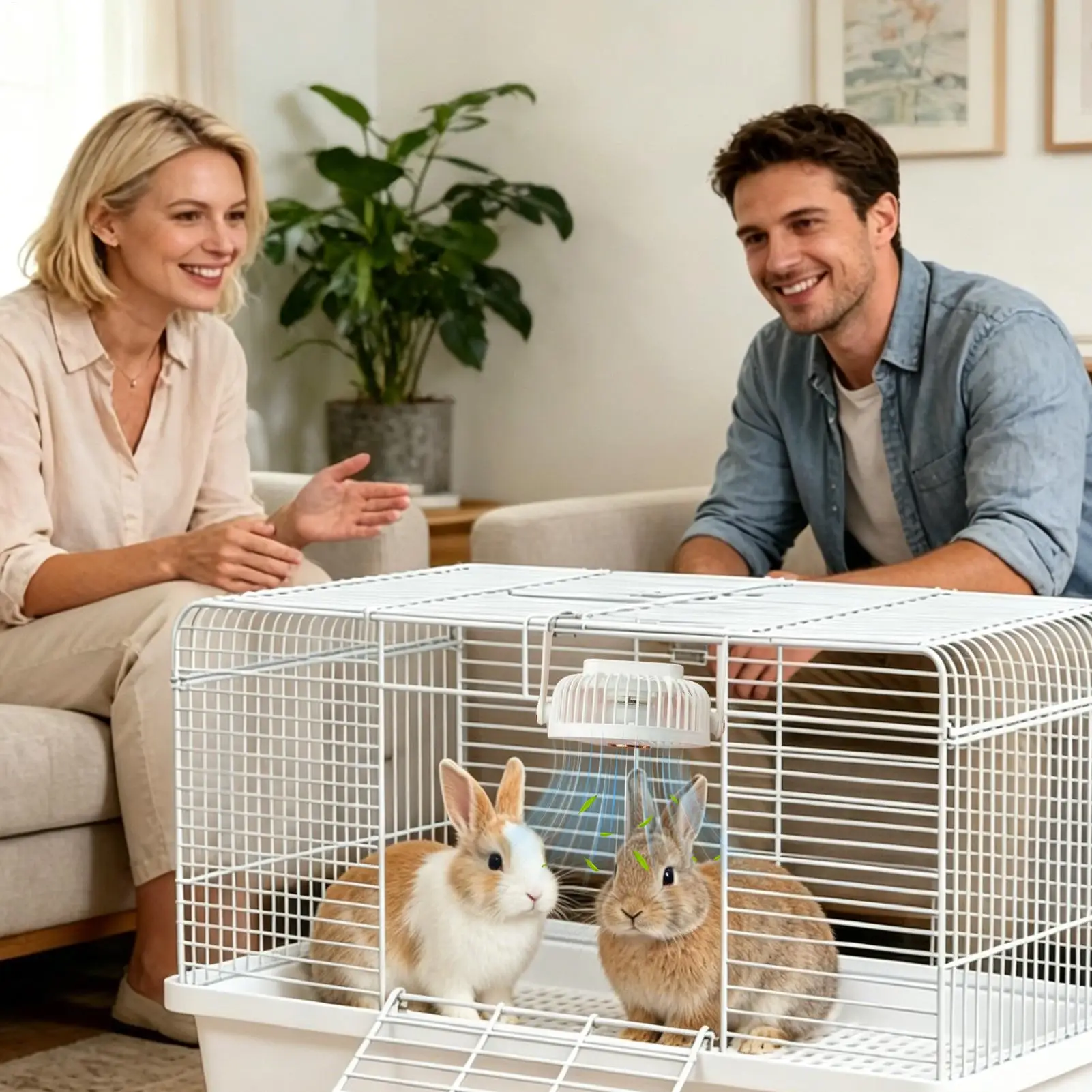 No-Drill USB Rechargeable Bunny Cooling Fan, Portable Summer Breeze for Hamster Gerbil Chinchilla, Small Pet Cage Clamp Fan