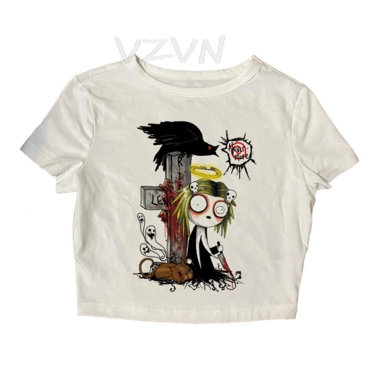 

Punk Y2K graphics Slim Crop Top Women Kpop Short Sleeve T-shirts Female Vintage Streetwear Gothic Baby Tee Y2k clothes emo