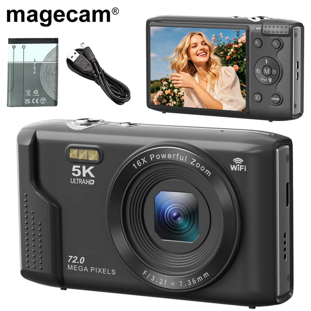 magecamデジタルカメラ-5k-72mp-28インチ液晶画面-16倍ズーム-ブロギングカメラ-ヴィンテージ風vlogビデオレコーダー-ティーン-大人-初心者向け