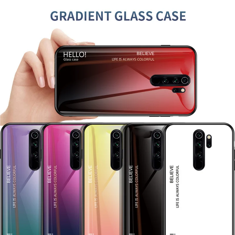 Redmi Note 8 Pro Case Colored Gradient Tempered Glass Back Cover Hard Case for Xiaomi Redmi Note 8 Pro 4G M1906G7I M1906G7G