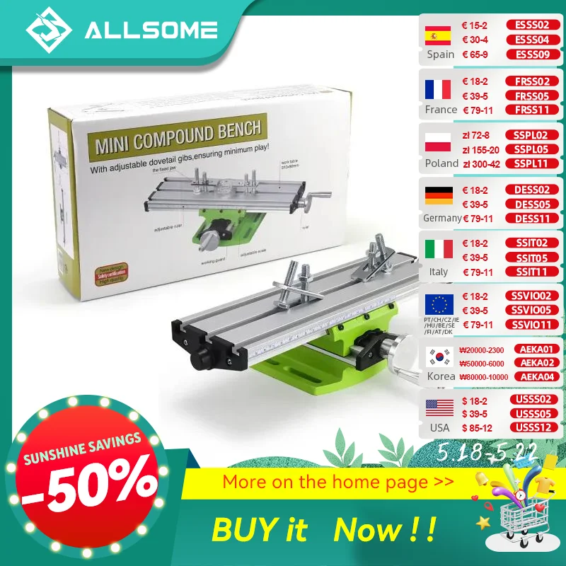 ALLSOME Mini Precision Milling Machine Worktable Multifunction Drill Vise Fixture Working Table Cross Slide Table