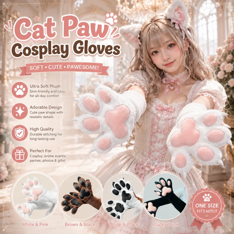 Halloween Fursuit Animal Paw Gloves Y2K Furry Fake Claw Hand Cover Stretchy Four Finger Cosplay Costume Props Party Gloves Gift