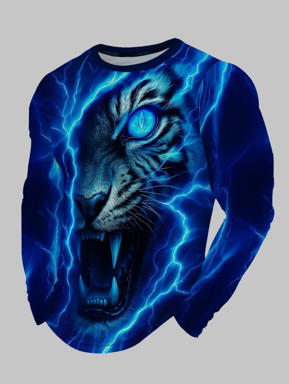 Casual Men's O-Neck T-Shirt 3D Printed Flame Scratch Pattern Tiger Graphics Autumn Fashion Long Sleeve Oversized Men Clothing