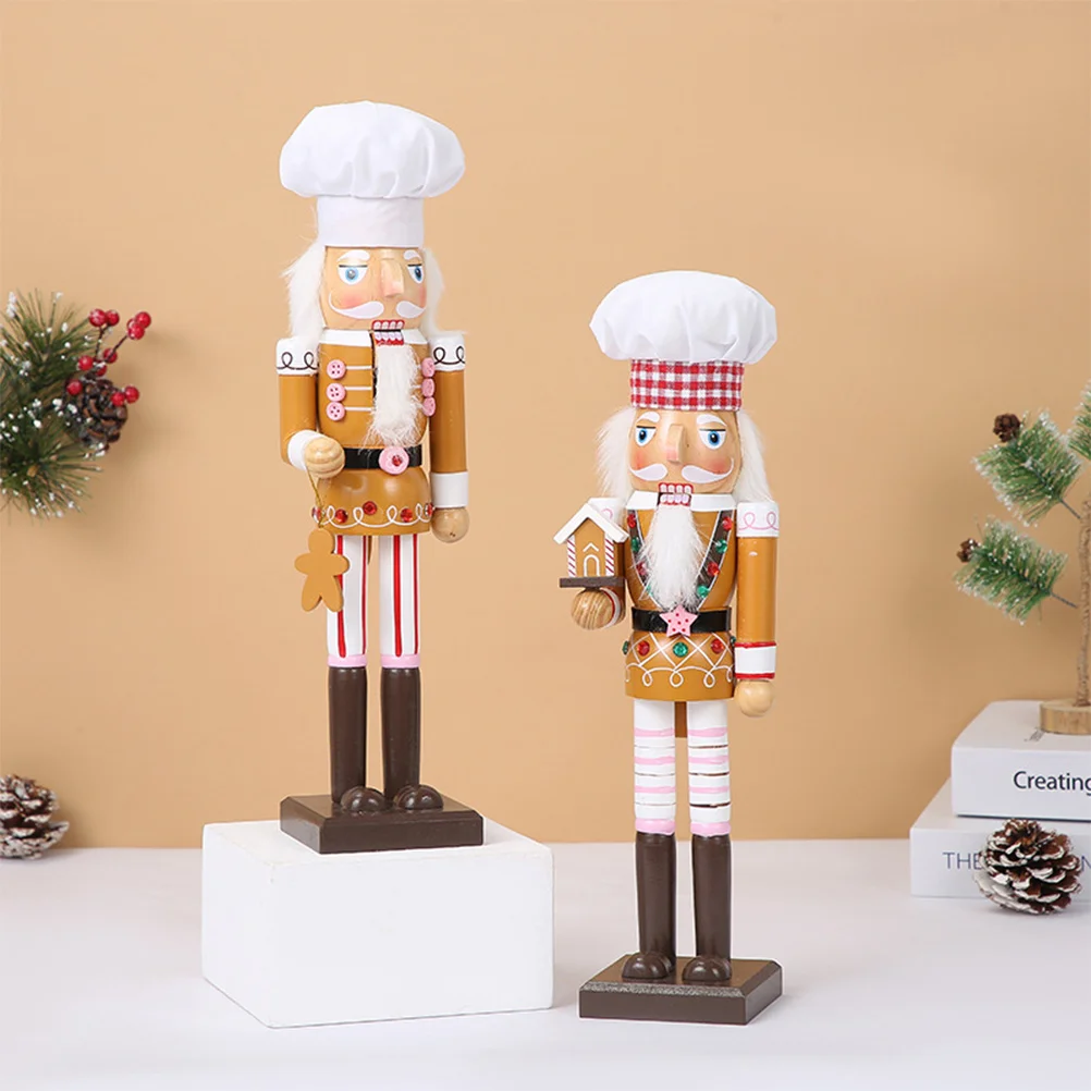 

1pc Chef Decor Wooden Christmas Ornament For Home Tabletop Xmas Desktop Nutcracker Wooden Nutcracker Puppet Christmas