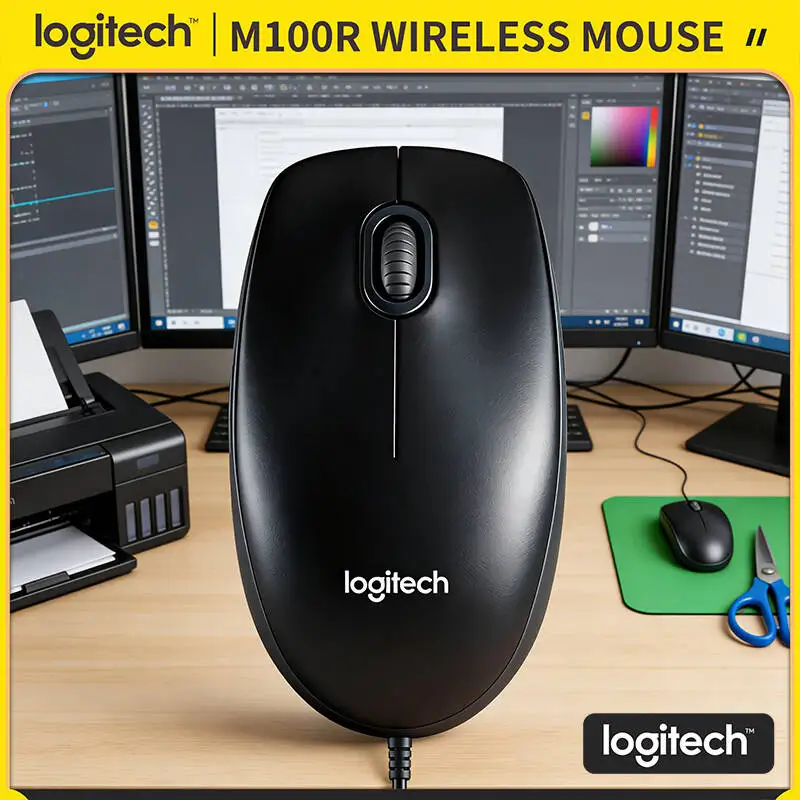 

Проводная USB-мышь Logitech M100R, 1000 точек на дюйм, высокоточная двусторонняя ручка, 3-кнопочная прокрутка для ПК, ноутбука, Mac Linux, офиса