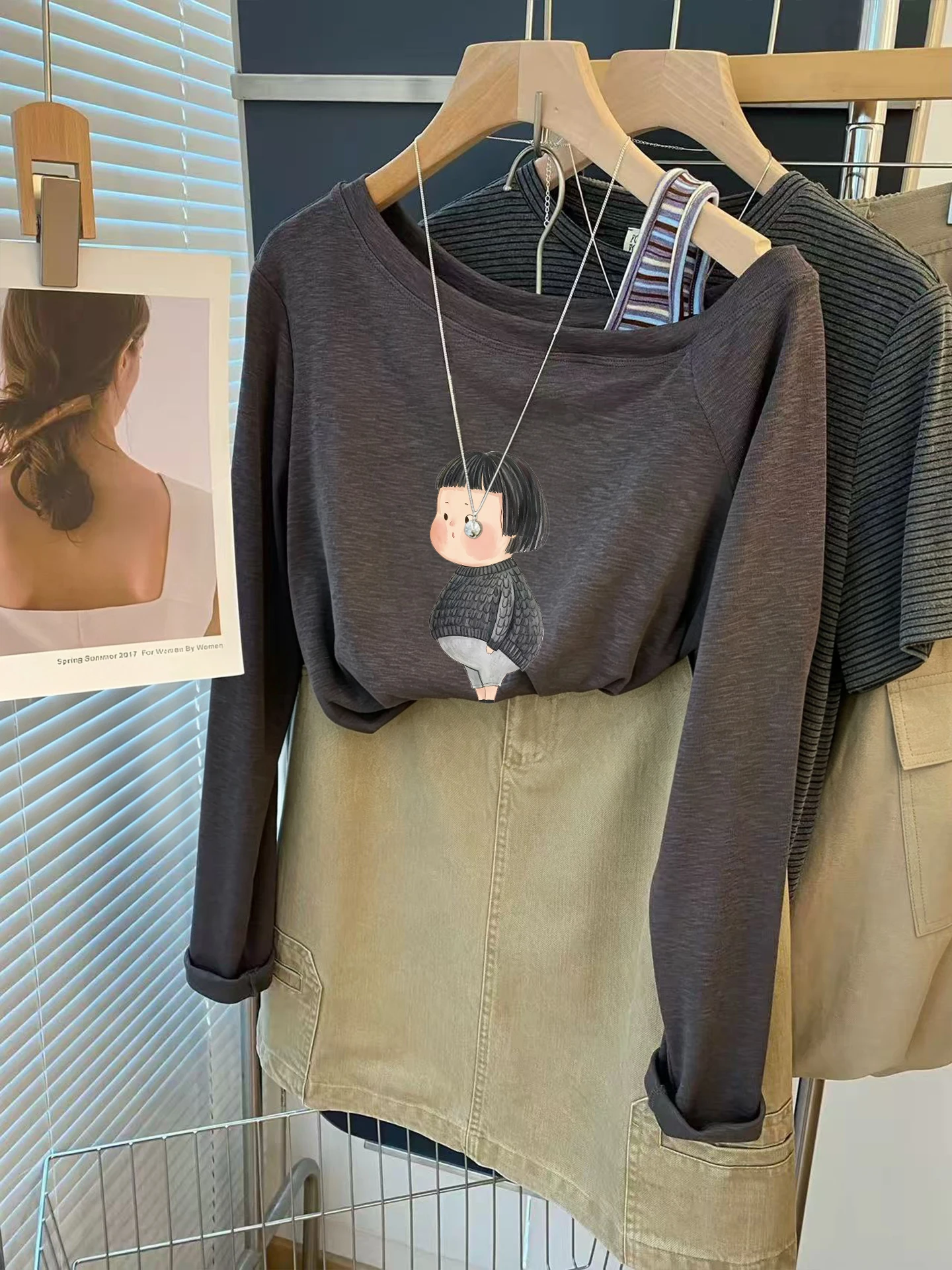 Fashionable Patchwork Shoulder Long Sleeve T-Shirt Women's Early Autumn New Style Dongda Gate Quality Korean Style Commute Wind