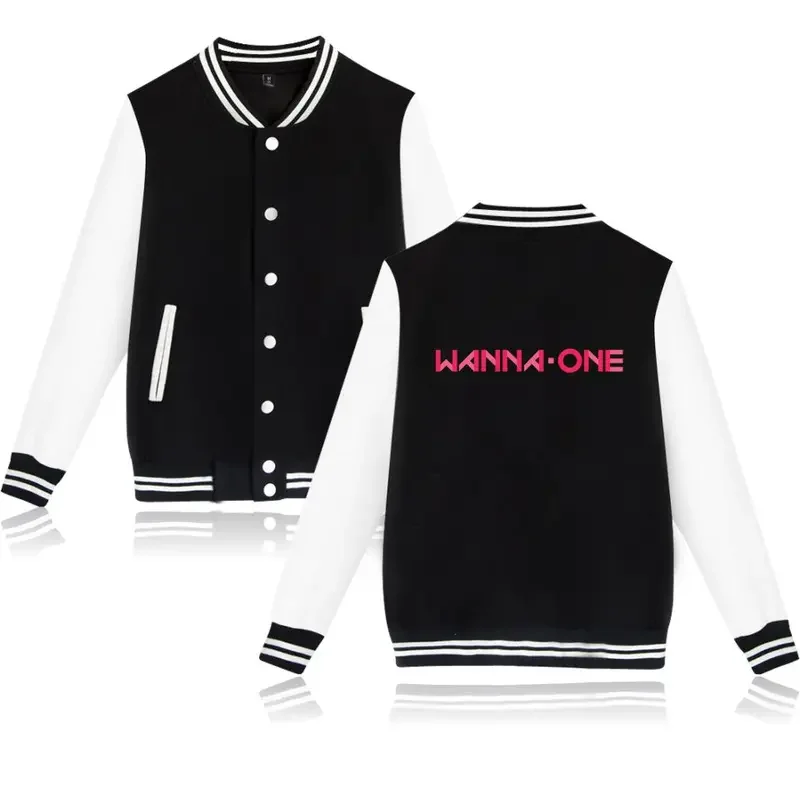 

Wanna One fashion Men Women baseball jacket outerwear pocket button long sleeve hoodies jackets sweatshirts coats tops 4XL