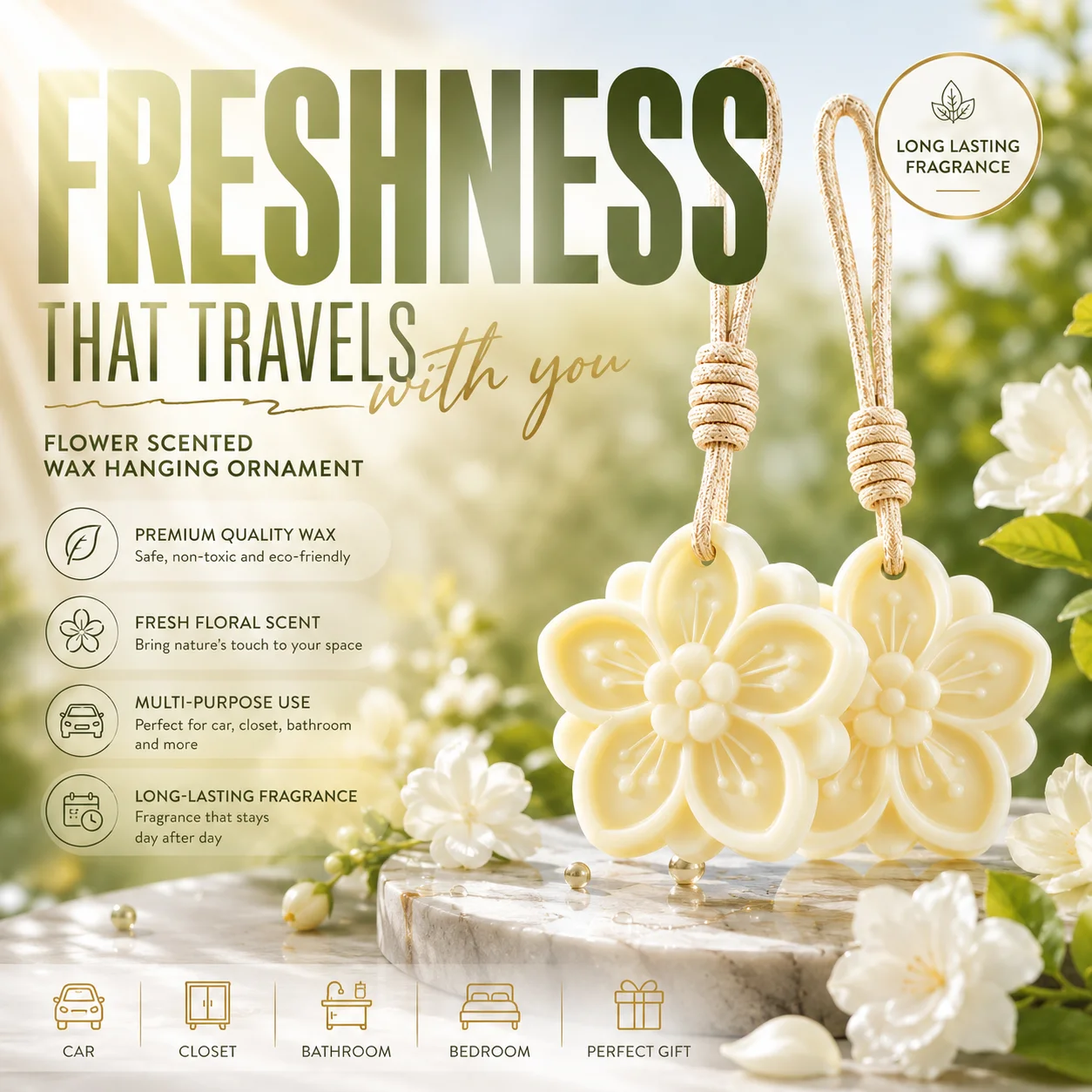 Gardenia Flower Wardrobe Aromatic Wax Pads Provide Lasting Fragrance and Odor Elimination, Suitable for Vehicles and Homes.