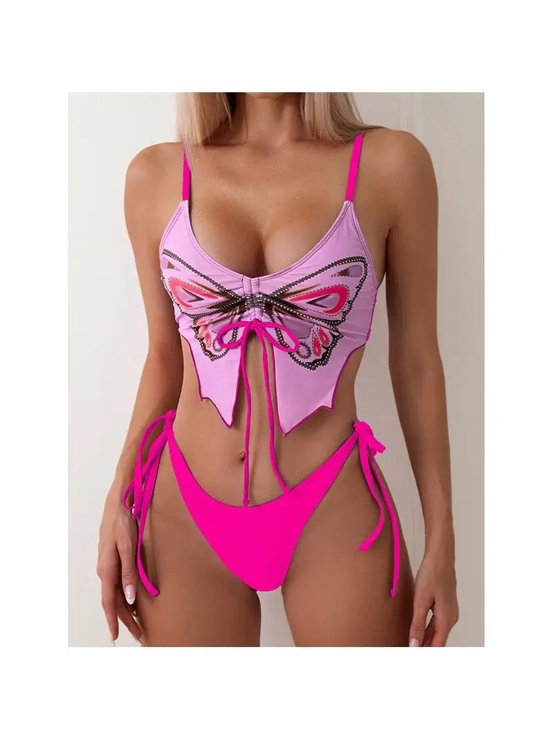 Faionable Bal Two-Piece Bikini Print Design Sports Swimsuit Separate Sle with Chest Pad No Steel Support Polyester