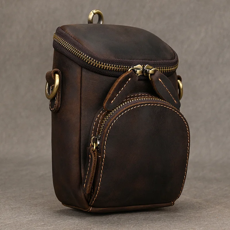 Petit sac en cuir véritable vintage pour homme, sac à bandoulière multifonctionnel, cuir de vachette, taille