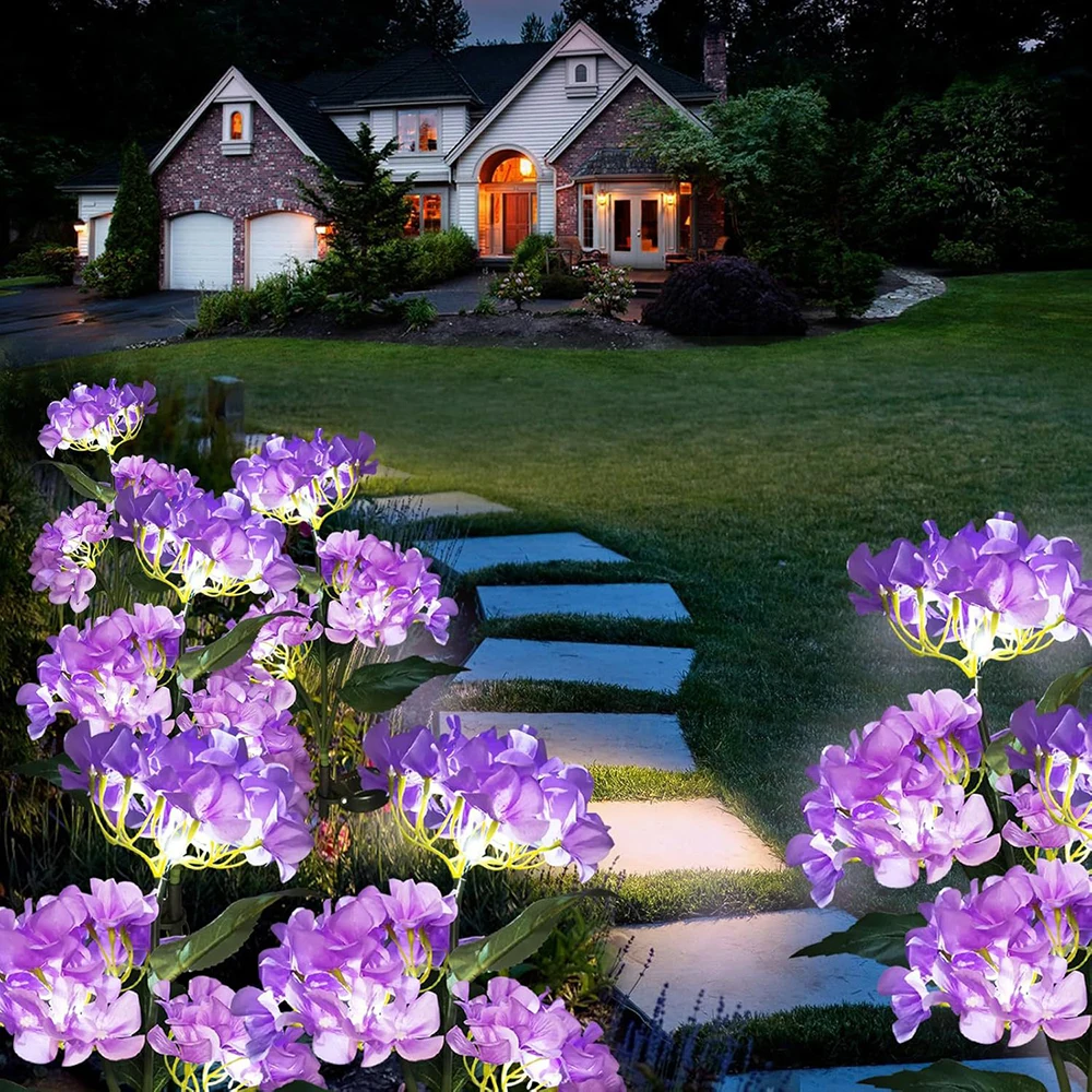 Solar Hydrangea Rose Flower Lanterns Outdoor Lawn Landscape Lights Solar Powered Garden Decorative Lantern for Yard Pathway