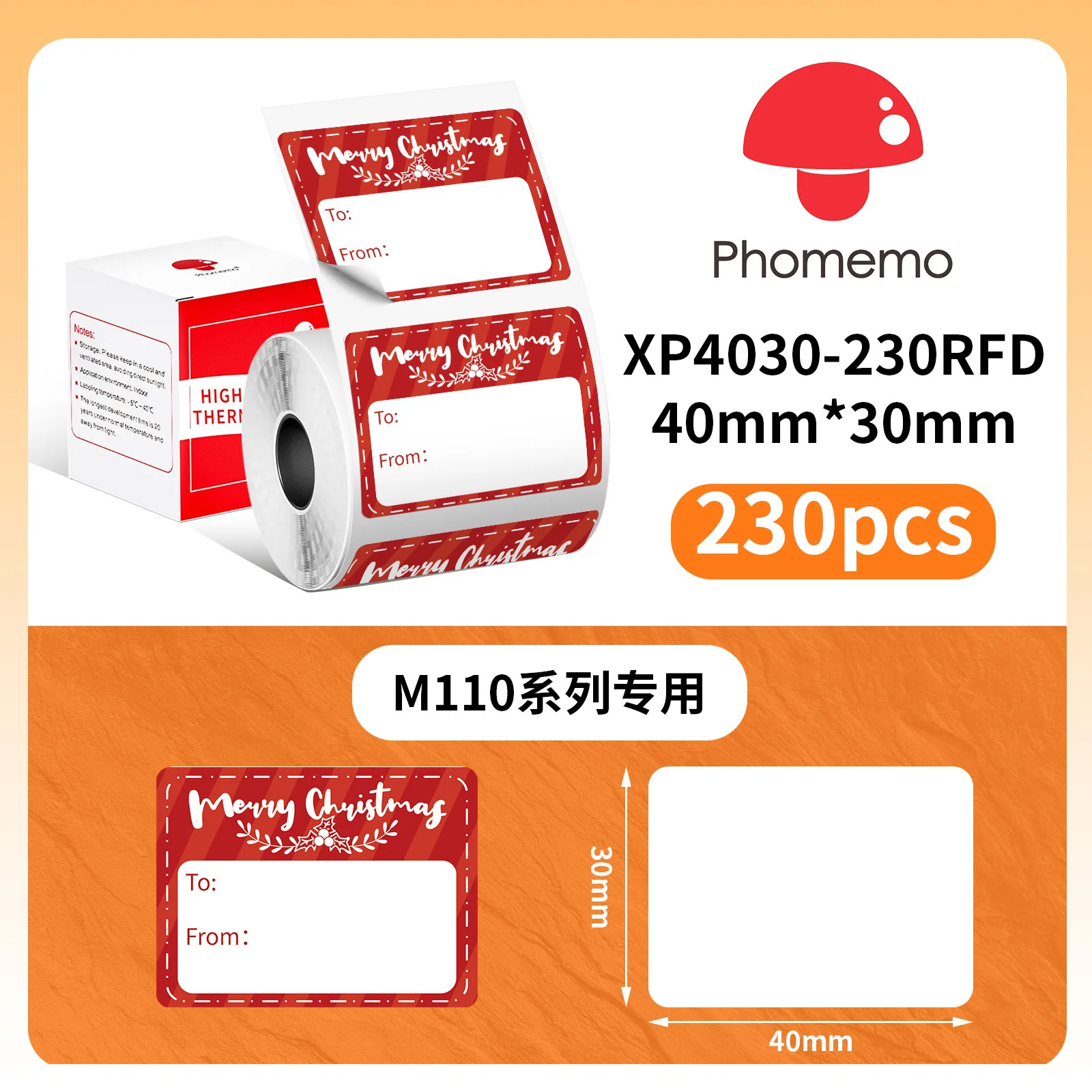 Phomemo M110 MERRY Christmas Adhesive Label For M220 M221 M120 DIY Logo Barcode Tag Sticky FOR E210 P50 DETONG P1