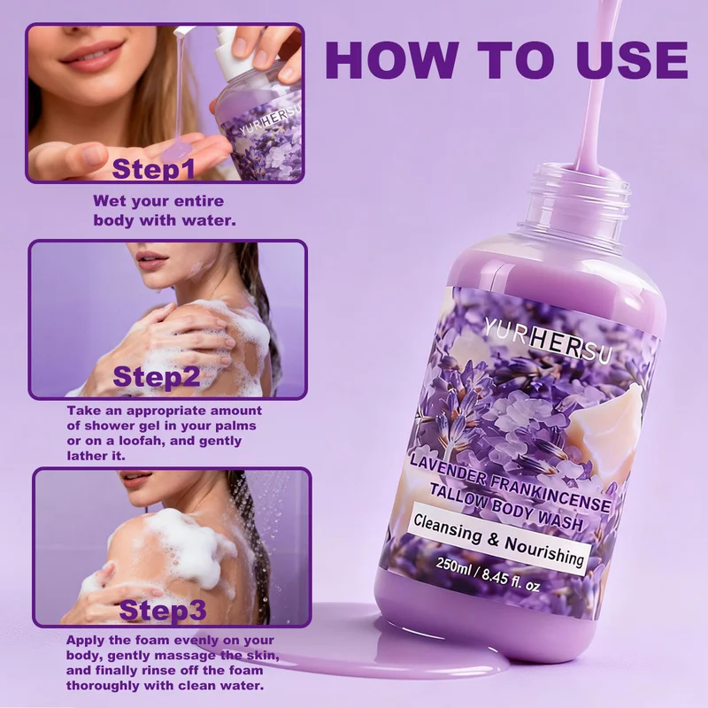 Lavender Body Wash Relaxing Shower Gel Calming Sleep Aid with Natural Essential Oil for Dry Sensitive Skin