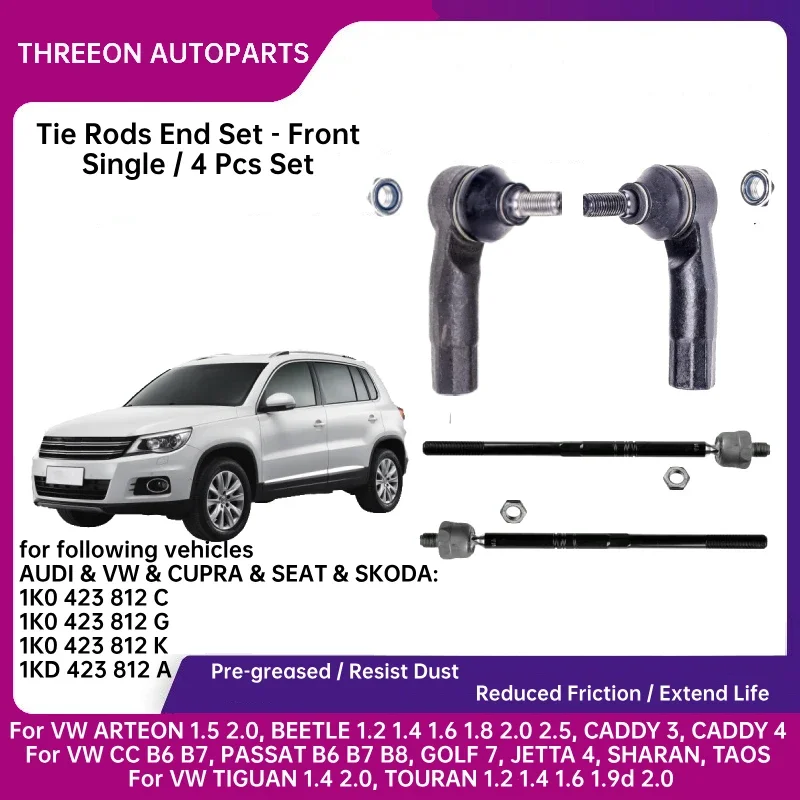 

Комплект передних тяг THREEON для VW TIGUAN 1,4 2013-20 2,0 2009-2020 PASSAT 1,8 2014-17 2,5 2012-2018 1K0423812K 1K0423811K