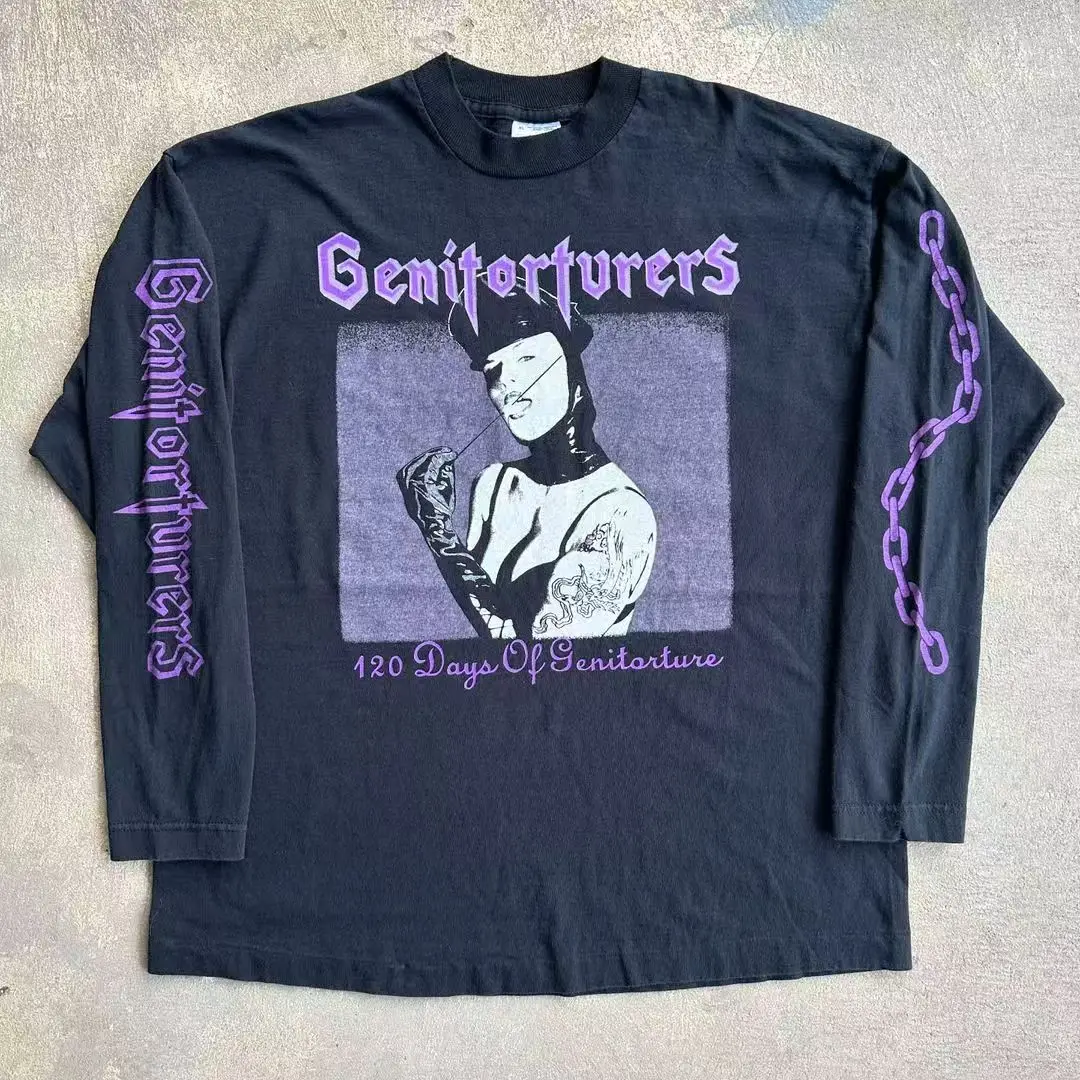 

Y2K Oversized Retro Hip-hop Rock Long Sleeve T-Shirt Round Neck Casual Gothic Fashion Mens Womens Streetwear Clothing Top