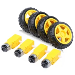 DC Electric Motor with Plastic TT Motor Tire Wheel 3-6V Dual Shaft Gear Motor TT Magnetic Gearbox Engine for Arduino Smart Car