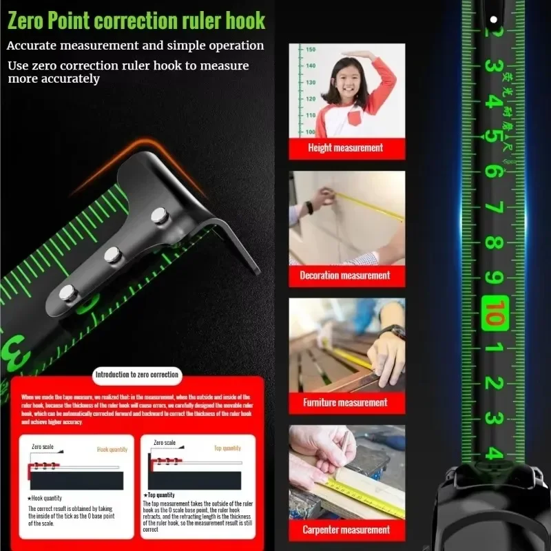 أداة قياس النجارة عالية الدقة شريط قياس 8 متر أدوات قياس منزلية قفل ذاتي شريط قياس 10 متر قابل للسحب