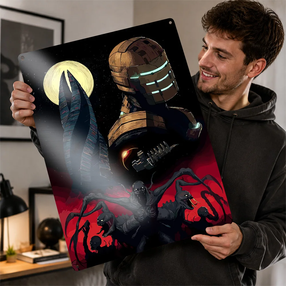 Dead Space: Isaac Clarke and Necromorphs Poster Modern Wall Art Personalized Vintage Metal Tin Sign for Bedroom Office Display
