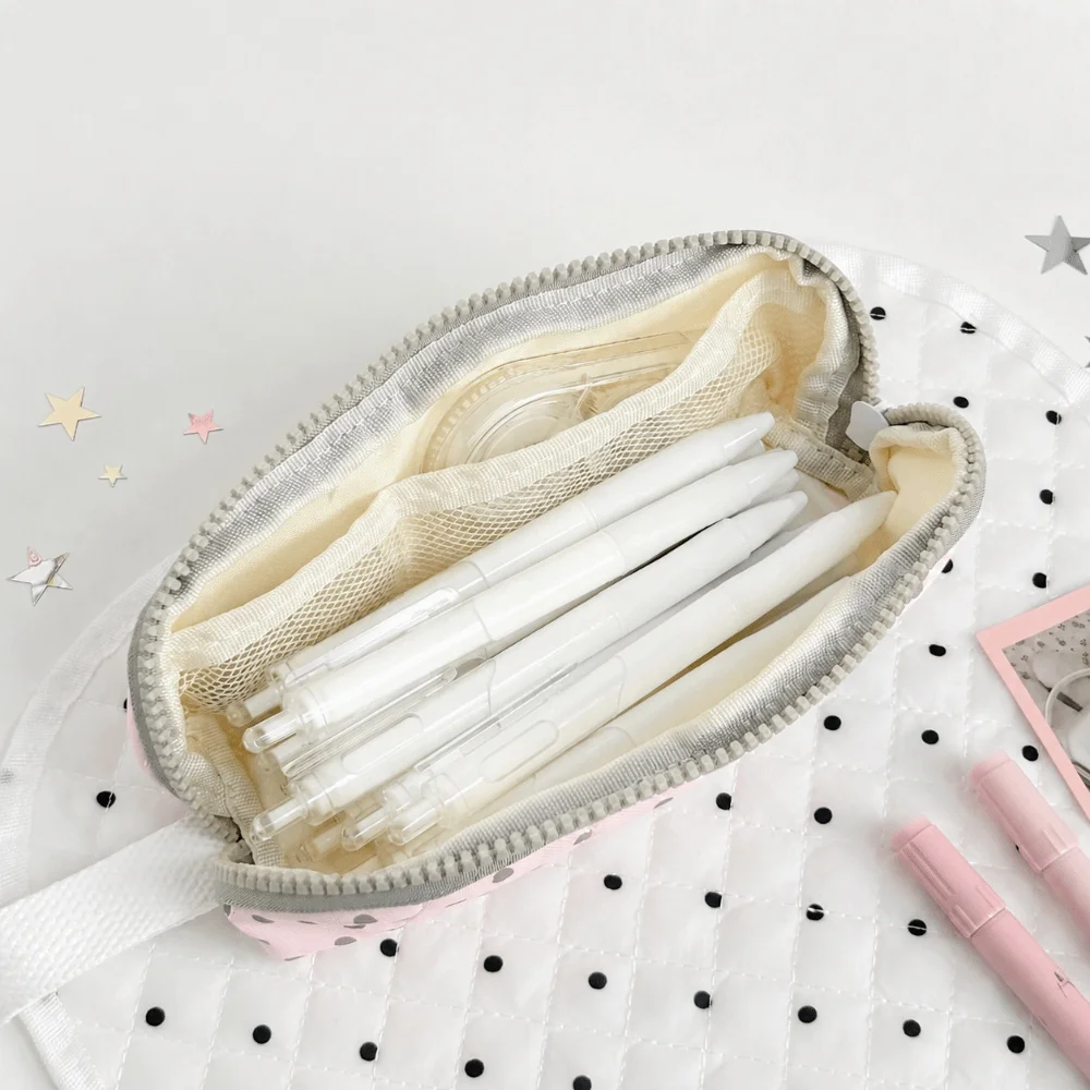 Stationery Warehouse - กระเป๋าดินสอลายจุดทนทาน สไตล์เกาหลี กระเป๋าดินสอพกพา ความจุขนาดใหญ่ กระเป๋าเครื่องเขียนสำหรับกลับไปโรงเรียน ของขวัญ