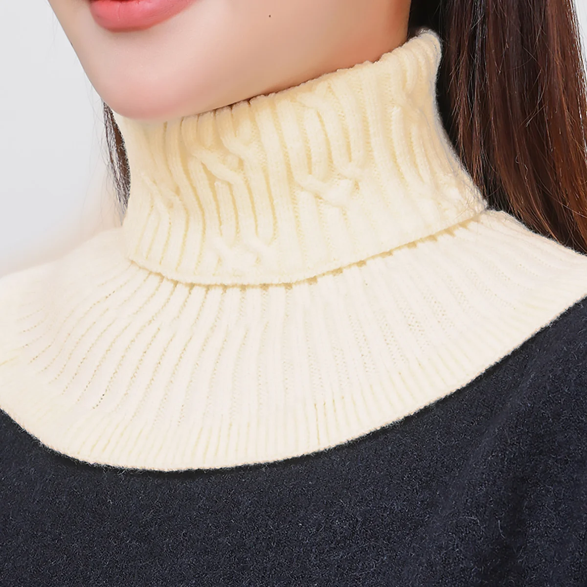 

Solid Knitted Cotton Ring Scarf Winter Soft Collar Woman High Neck Warmer Collar Outdoor Windproof Muffler Fake Collar 25*17cm