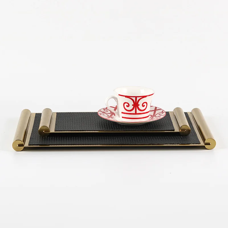 Creative metal leather rectangular cylindrical handle tray model room sales office living room dining room picture scroll storag