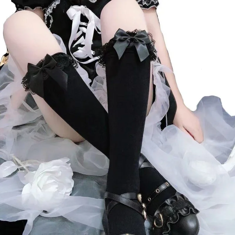

2026 New Lolita Lace Stockings Bow Knot Lolita Socks Female Long Lolita Soft Sister Jk Uniform Knee Socks Student Cute JK Socks