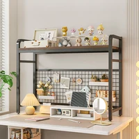 Bookshelf Bookcase With Grid Desktop Multi-layer Wrought Iron Shelf Student Computer Desk Table Hole Board Table Wooden Shelves 3