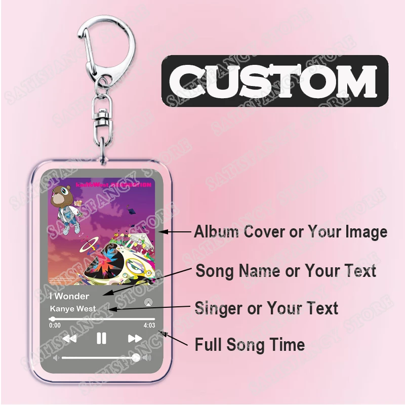 Custom Song Singer Music Keychain Album Cover Photo Keyring Boyfriend Girlfriend Valentines Birthday Wedding Fans Friends Gifts