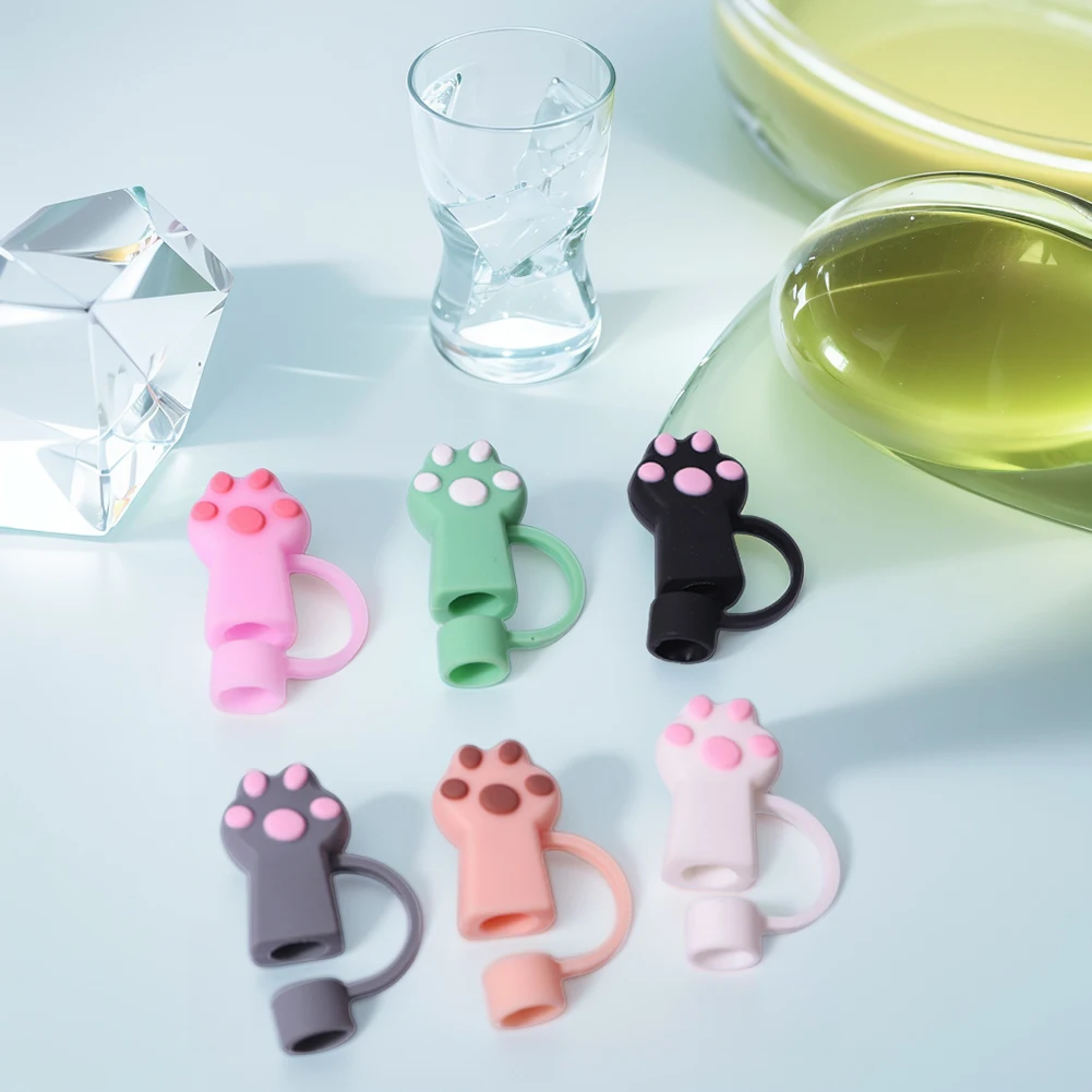 6/12/18Pcs Silicone Cat Paw Straw Covers for Stanley Cups 30/40 Oz Tumbler Accessories 10mm Cute Straw Toppers Protector Cap