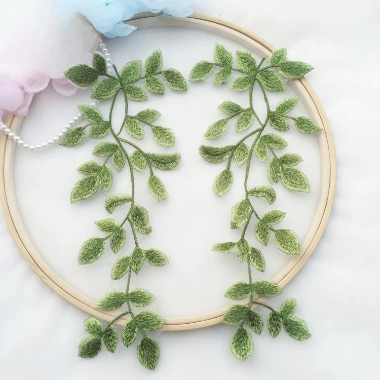 

10 Pcs/5Pairs.Green Leaves Organza Lace Mirror Flowers, Veil Dress, Stage Performance, DIY Clothing Sewing Accessories, Embroid